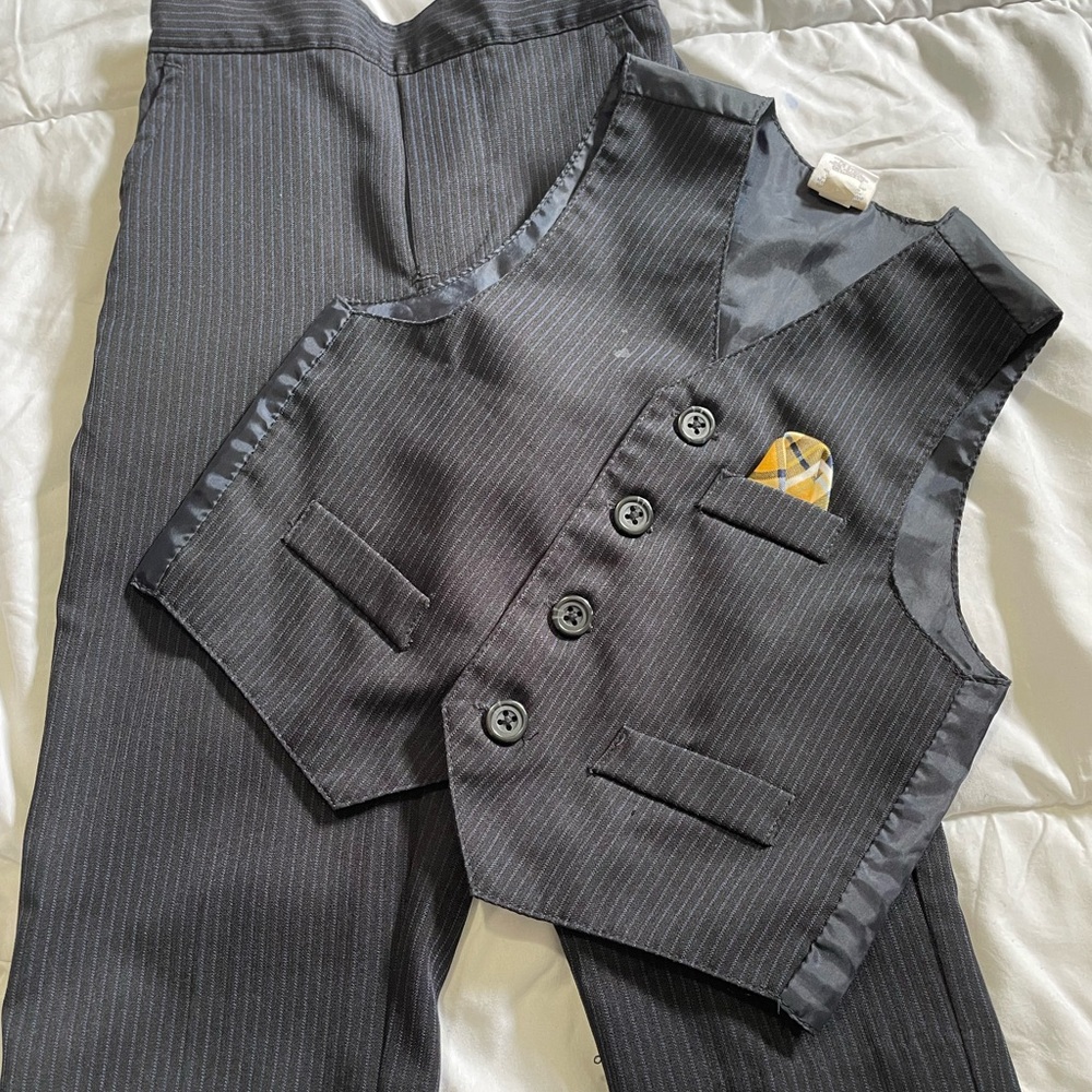 Pinstripe Vest and Pants Set with Yellow Pocket Square